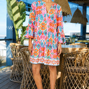 Yumi Multicolour Ikat Print Viscose Beach Tunic