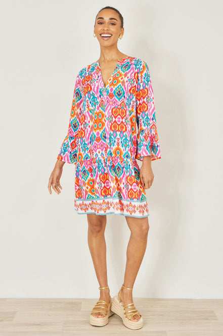 Yumi Multicolour Ikat Print Viscose Beach Tunic