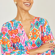 Yumi Multicolour Ikat Print Viscose Beach Tunic