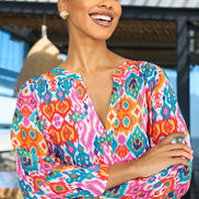 Yumi Multicolour Ikat Print Viscose Beach Tunic