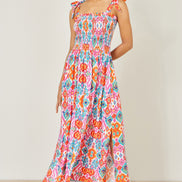 Yumi Multicolour Ikat Print Maxi Viscose Sun Dress