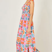 Yumi Multicolour Ikat Print Maxi Viscose Sun Dress
