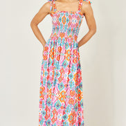 Yumi Multicolour Ikat Print Maxi Viscose Sun Dress