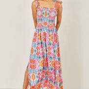 Yumi Multicolour Ikat Print Maxi Viscose Sun Dress