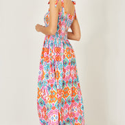 Yumi Multicolour Ikat Print Maxi Viscose Sun Dress