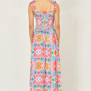 Yumi Multicolour Ikat Print Maxi Viscose Sun Dress