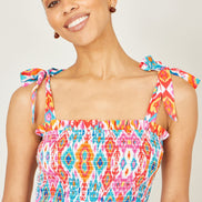 Yumi Multicolour Ikat Print Maxi Viscose Sun Dress