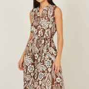 Yumi Brown Leaf Print Shirt Dress
