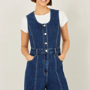 Yumi Blue Denim Stretch Fitted Jumpsuit