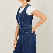 Yumi Blue Denim Stretch Fitted Jumpsuit