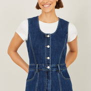 Yumi Blue Denim Stretch Fitted Jumpsuit
