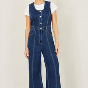 Yumi Blue Denim Stretch Fitted Jumpsuit