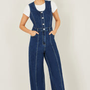 Yumi Blue Denim Stretch Fitted Jumpsuit