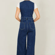Yumi Blue Denim Stretch Fitted Jumpsuit