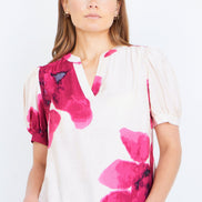 Yumi Pink Watercolour Viscose Floral Top