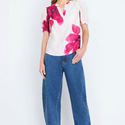 Yumi Pink Watercolour Viscose Floral Top