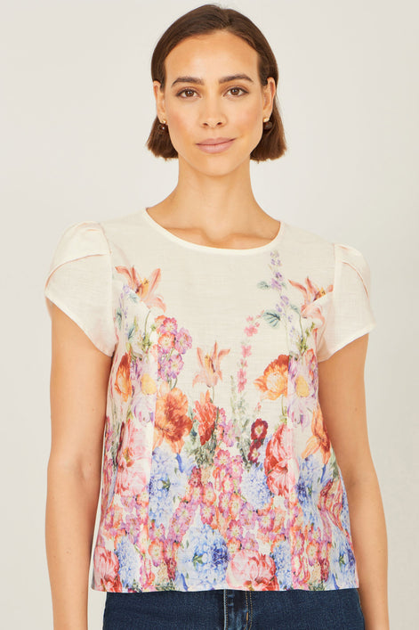 Yumi Pink Floral Border Top