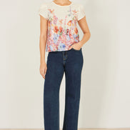 Yumi Pink Floral Border Top