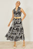 Yumi Black Viscose Geo Print Midi Shirt Dress With Matching Belt