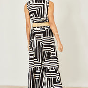 Yumi Black Viscose Geo Print Midi Shirt Dress With Matching Belt