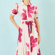 Yumi Pink Scattered Floral Shirt Dress