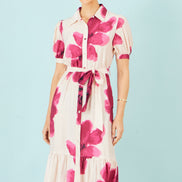 Yumi Pink Scattered Floral Shirt Dress
