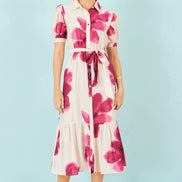 Yumi Pink Scattered Floral Shirt Dress