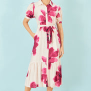Yumi Pink Scattered Floral Shirt Dress