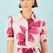 Yumi Pink Scattered Floral Shirt Dress