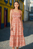 Yumi Red Viscose Ruched Tie Strap Midi Sun Dress
