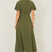 Yumi Green Ruffle Collar Midi Shirt Dress