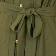 Yumi Green Ruffle Collar Midi Shirt Dress