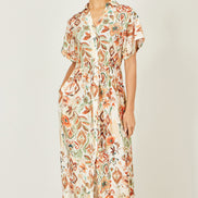 Yumi Ivory Viscose Relaxed Boho Print Maxi Shirt Dress