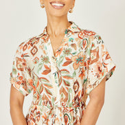 Yumi Ivory Viscose Relaxed Boho Print Maxi Shirt Dress