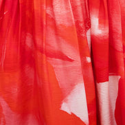 Yumi Red Viscose Floral Midi Dress with Puff Sleeves