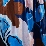 Yumi Blue Cotton Floral Abstract Dropped Waist Midi Dress