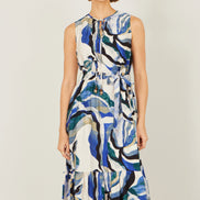 Yumi Blue Viscose Swirl Print Midi Dress