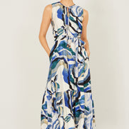Yumi Blue Viscose Swirl Print Midi Dress