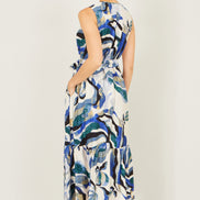 Yumi Blue Viscose Swirl Print Midi Dress