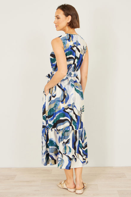 Yumi Blue Viscose Swirl Print Midi Dress