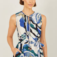 Yumi Blue Viscose Swirl Print Midi Dress