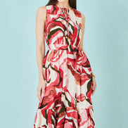 Yumi Pink Viscose Swirl Print Midi Dress