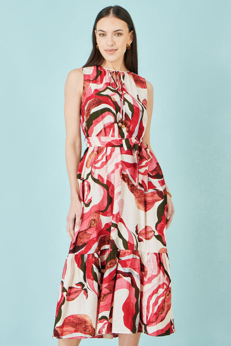 Yumi Pink Viscose Swirl Print Midi Dress