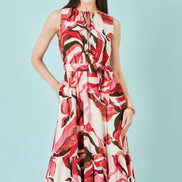 Yumi Pink Viscose Swirl Print Midi Dress