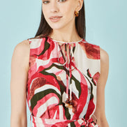 Yumi Pink Viscose Swirl Print Midi Dress