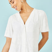 Yumi White Paisley Viscose Embroidered Shirt