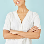 Yumi White Paisley Viscose Embroidered Shirt