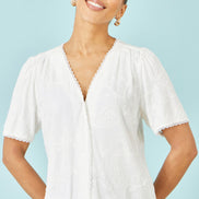 Yumi White Paisley Viscose Embroidered Shirt
