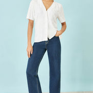 Yumi White Paisley Viscose Embroidered Shirt