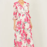 Yumi Pink Blossom Print Maxi Wrap Dress